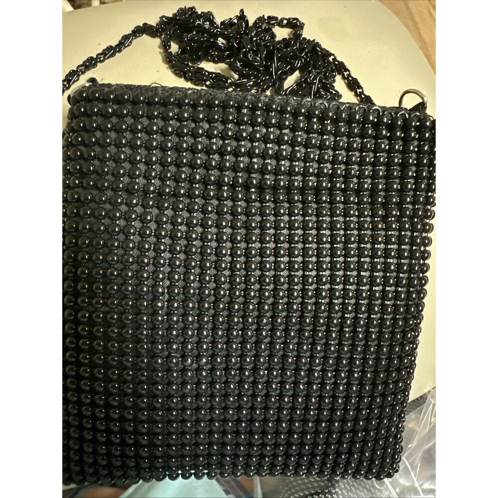 Vintage Beaded Evening Bag Black Retro Beaded Long Chain‎ Mesh Shoulder Bag